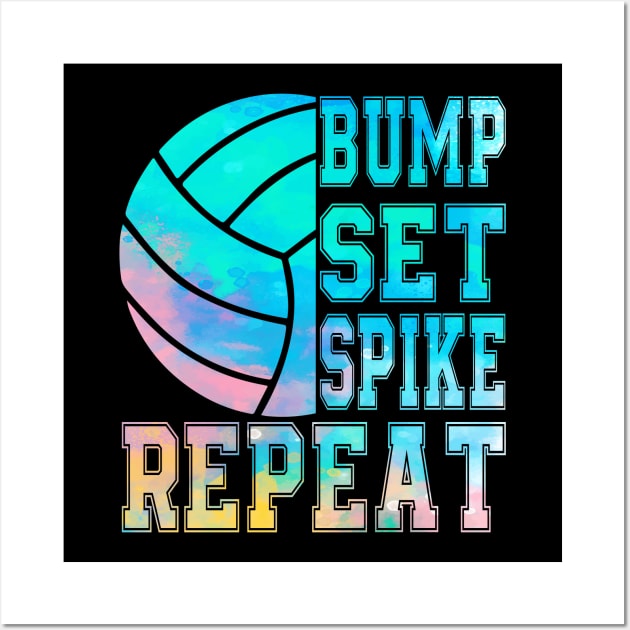 colorful Teen Girls Volleyball Bump Set Spike Repeat Wall Art by Nicki-Merch